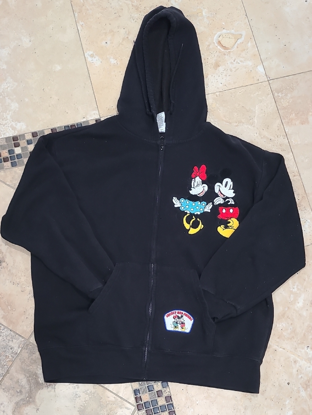 Disney Black Zip-Up Hoodie with Mickey & Minnie Embroidery